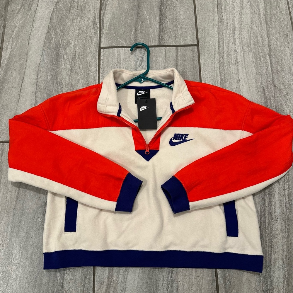 Nike Red and White Quarter-Zip Pullover